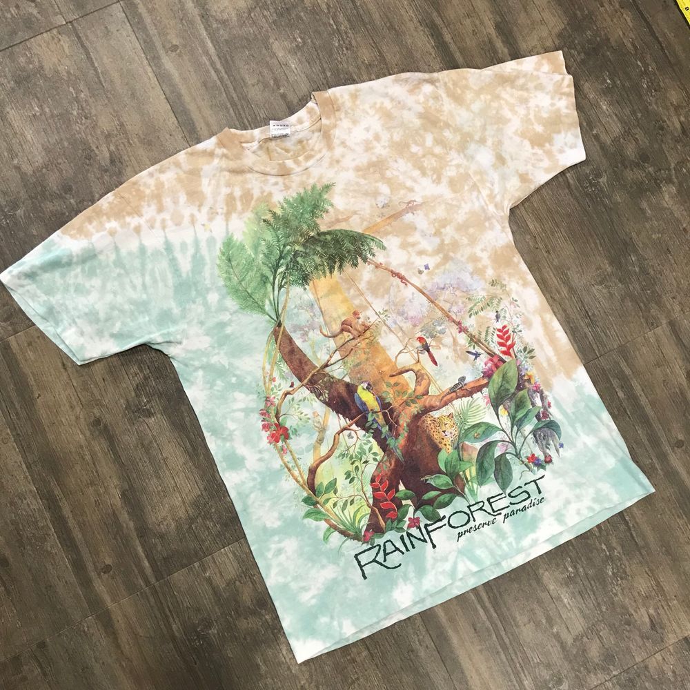Vintage Rainforest Preserve Paradise Tshirt Men XL FOTL‎ Made In USA AOP (458)